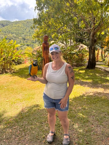 Customer's Milky Way Necklace worn in a tropical outdoor setting.