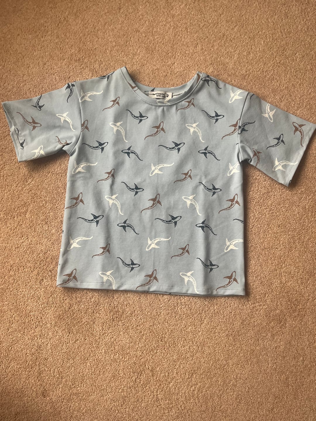 Customer photo review of Shark Swim on Blue Cotton Jersey Fabric