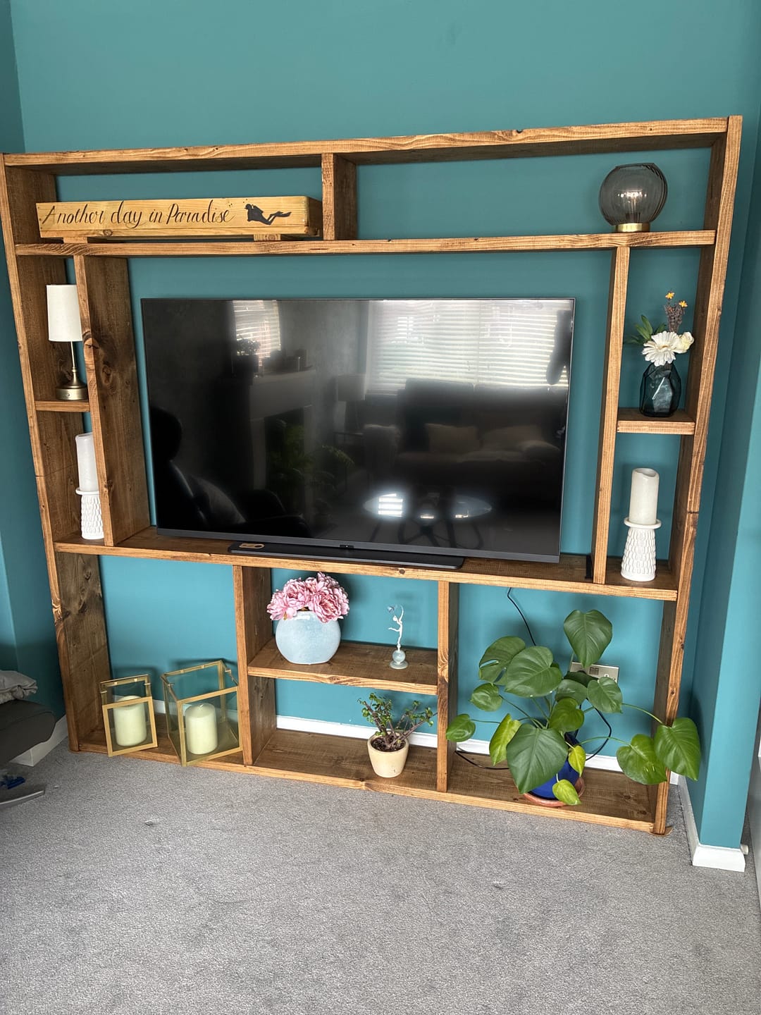 Customer photo review of Reclaimed Wood Bookcase | Rustic Scaffold Shelving Unit | Handmade Timber Bookshelf | TV Stand & Media Console Options | Unique Custom Dimensions - tvog