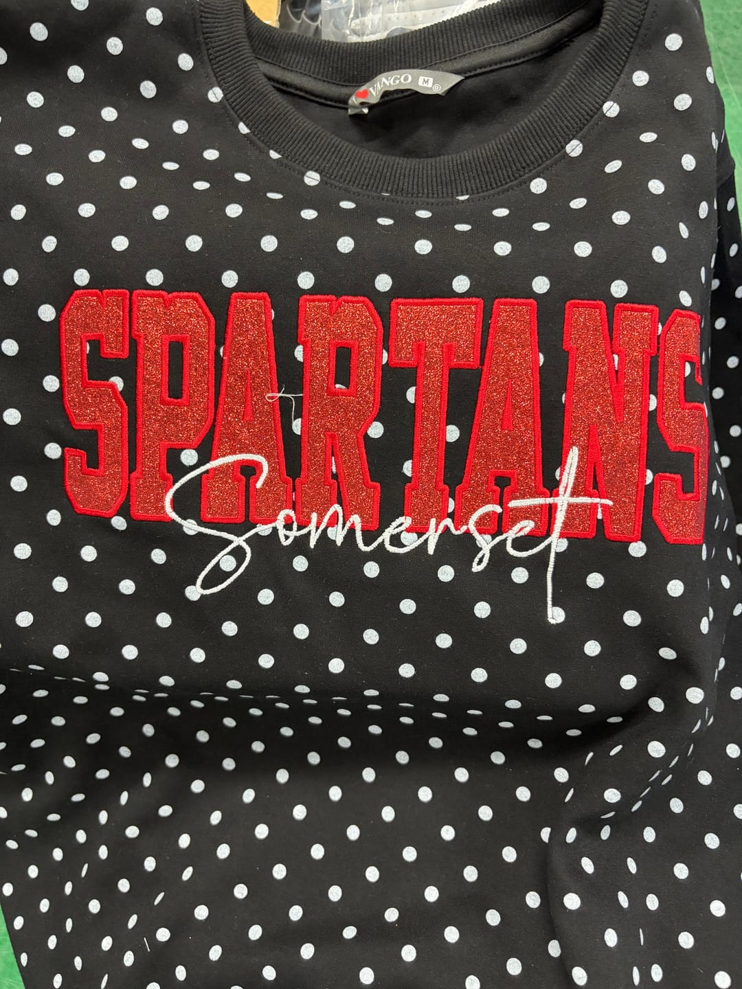 Customer photo review of Custom Embroidered Glitter Vinyl Team Polka Dot Sweatshirt - Game Day Best Gear | Gifts for Sports Mom | Game Day Wear