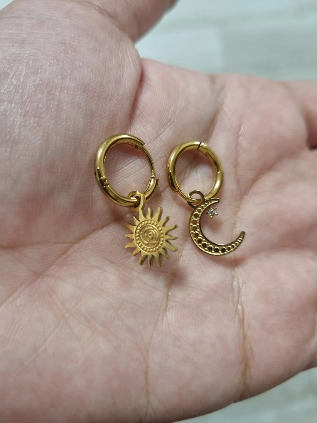 Customer photo review of Lunar Charm Drop Earrings
