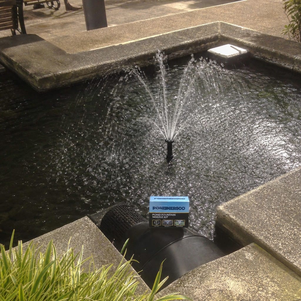 Customer photo review of Pond Fountain Nozzle Kit UK | 8 Spray Patterns | Fits Most Pumps | Koi Garden Pond