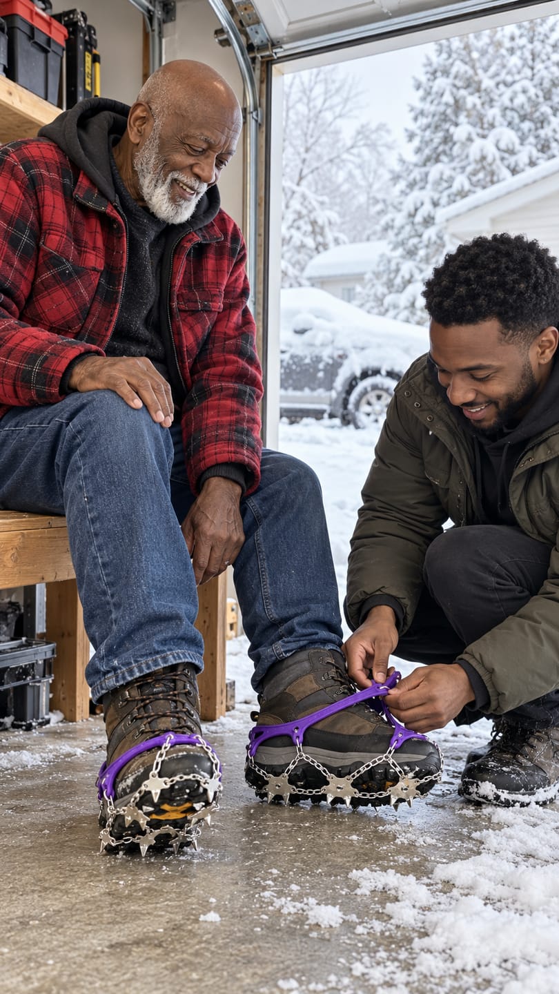 Customer photo review of No-Slip Ice Cleats – 19 Steel Spikes