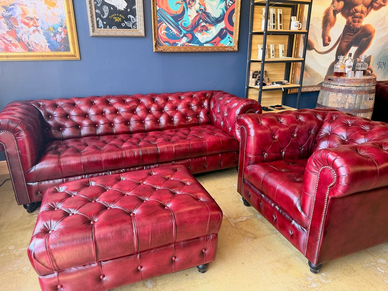 Customer photo review of Oxford Red Chesterfield Leather Sofa