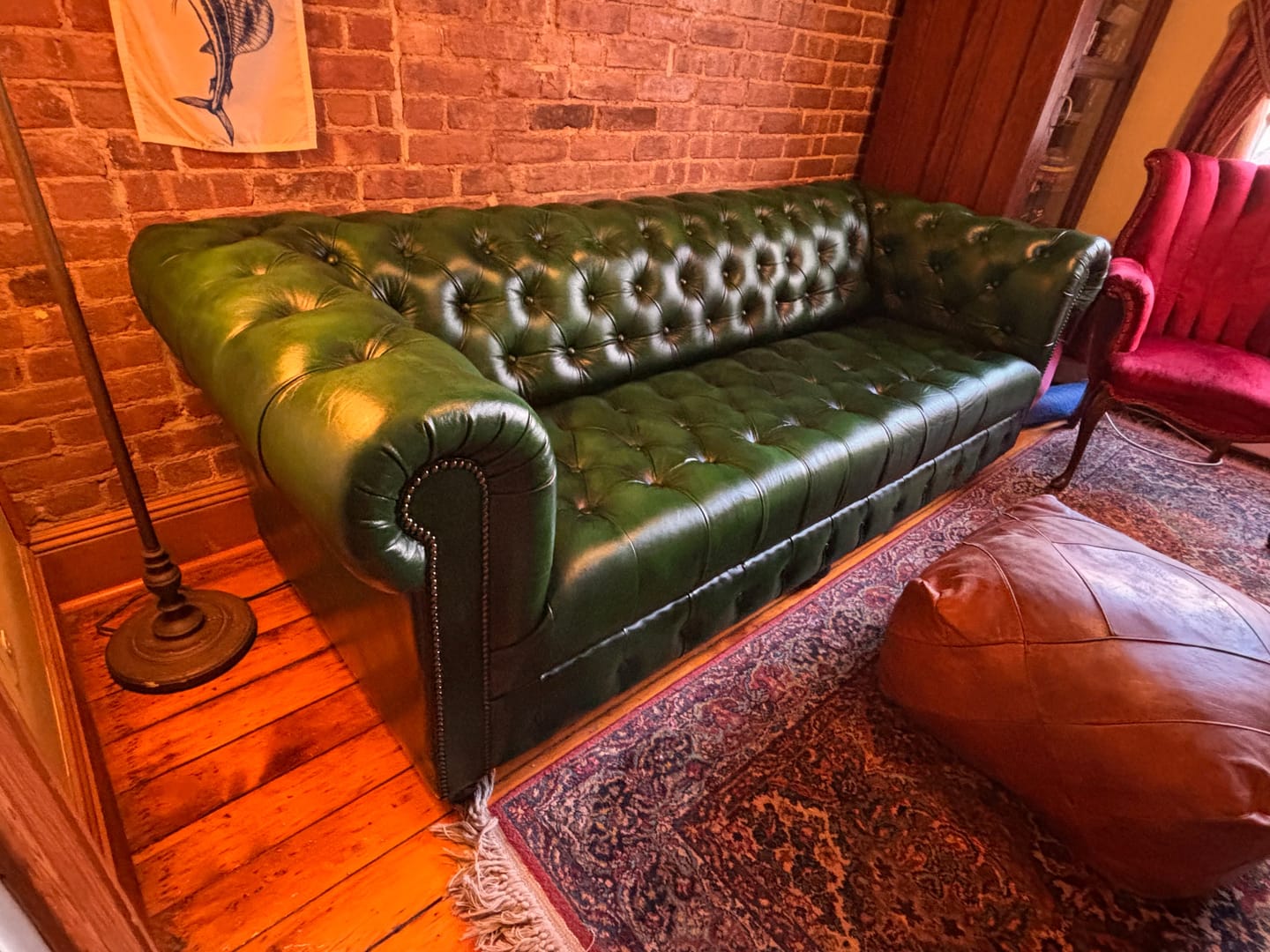 Customer photo review of Polo Green Chesterfield Leather Sofa
