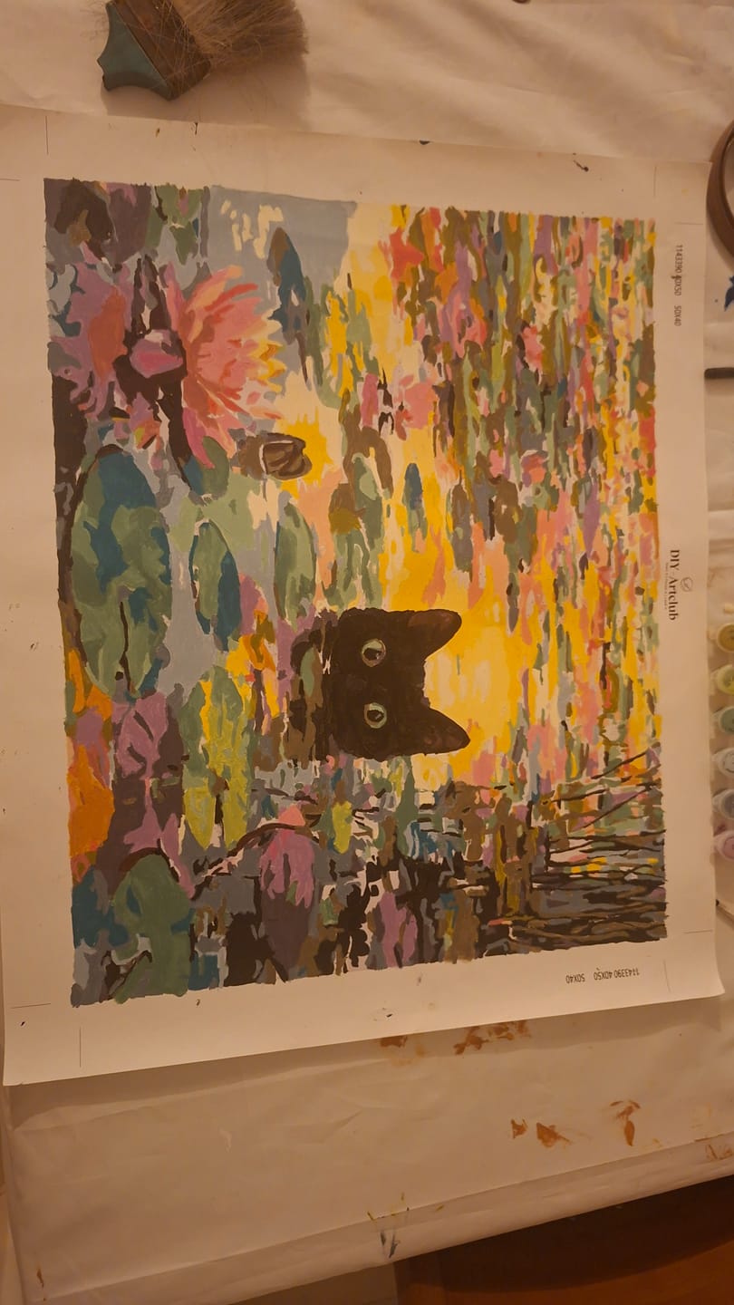 Customer photo review of A Water lilies cat | Paint by Number