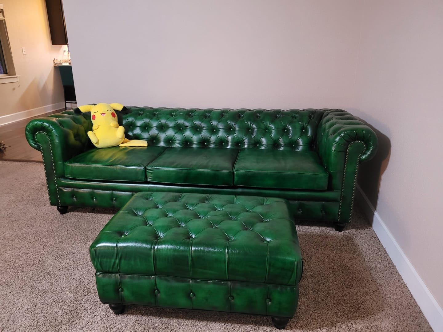 Customer photo review of Polo Green Chesterfield Leather Sofa
