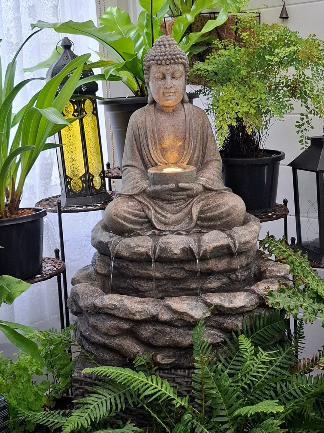 Customer photo review of Gratitude Buddha On Rocks Indoor & Outdoor Water Feature