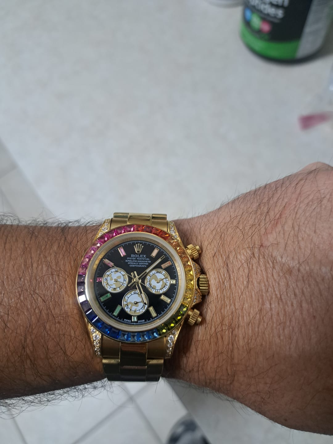Customer photo review of Daytona 126598RBOW 40mm Rainbow Yellow Gold Black Dial Sapphire Bezel