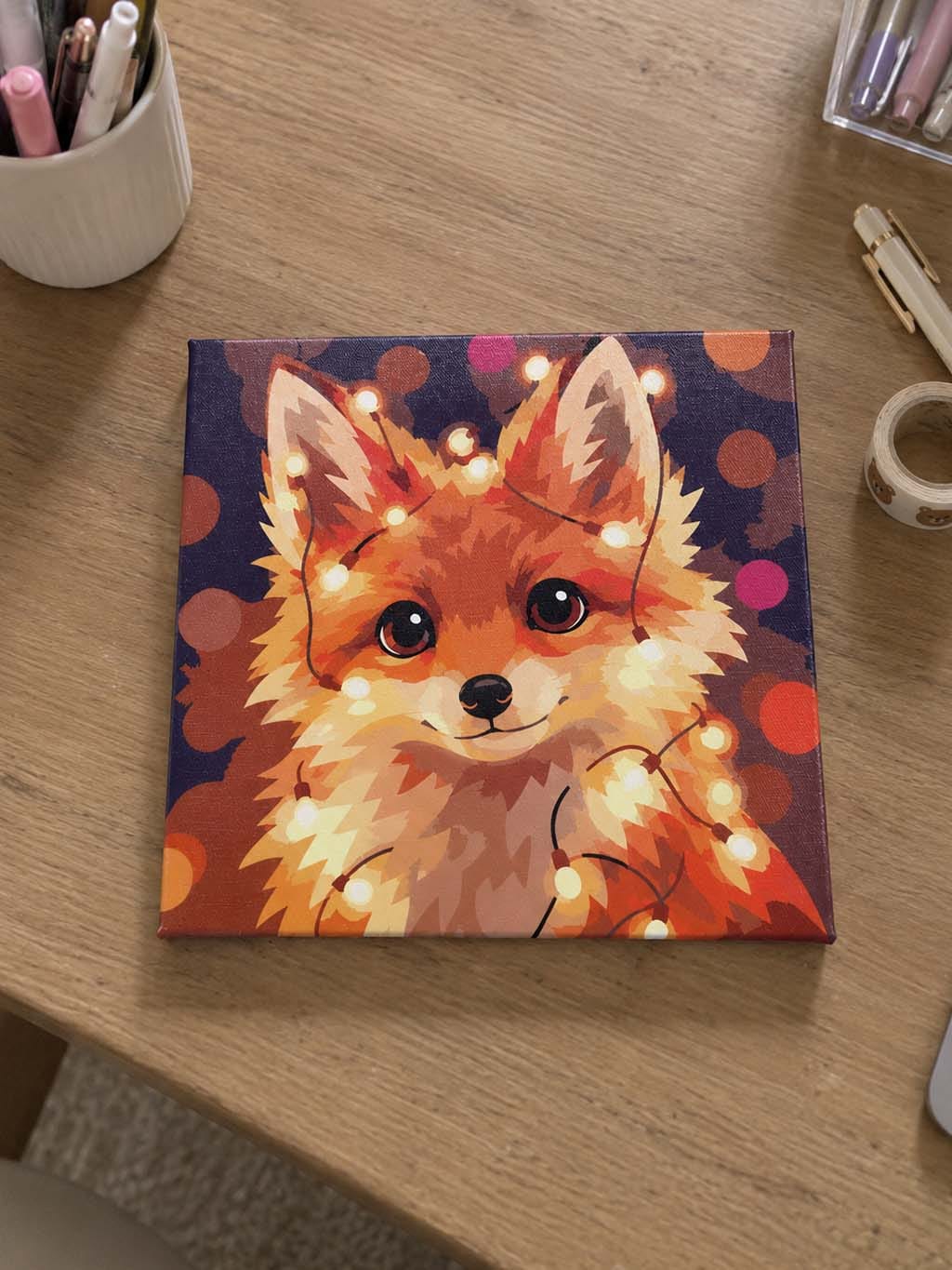 Customer photo review of Mini Peinture par Numéros 20x20cm avec cadre Petit renard et guirlande éclairée