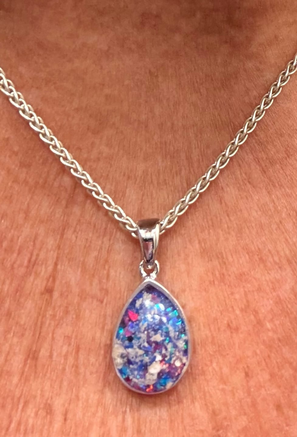 Customer photo review of Petite Pear Drop with Cremation Ashes