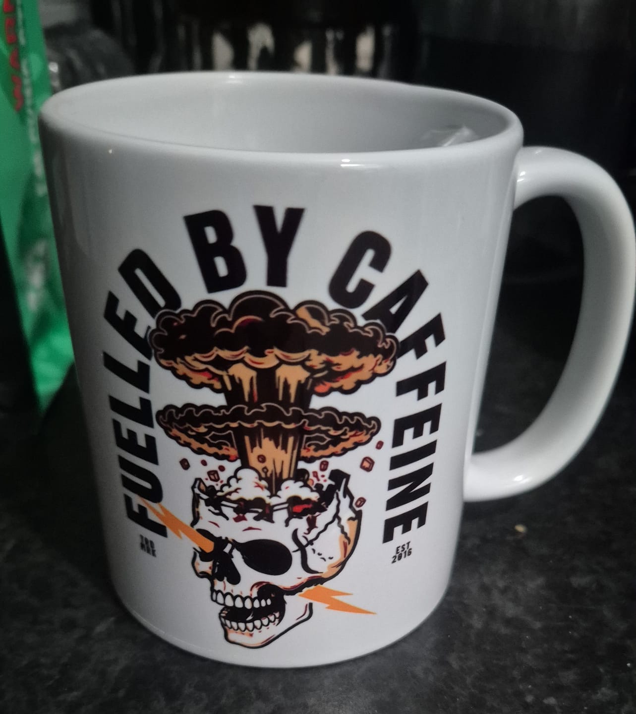 Customer photo review of » 11oz White Mug - Fuelled By Caffeine V3 (100% off)