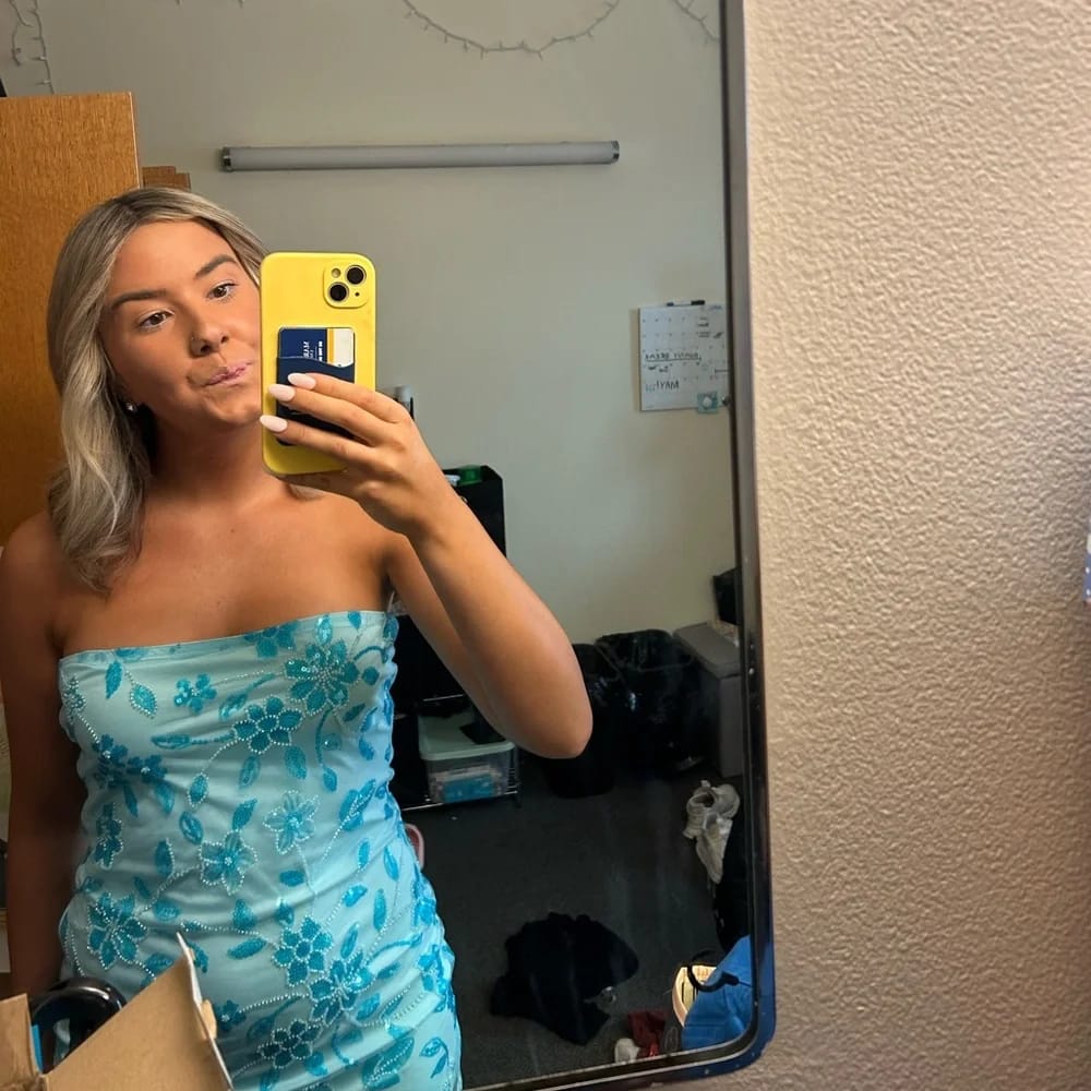 Customer photo review of Strapless Blue Sequin Appliques Short Dress