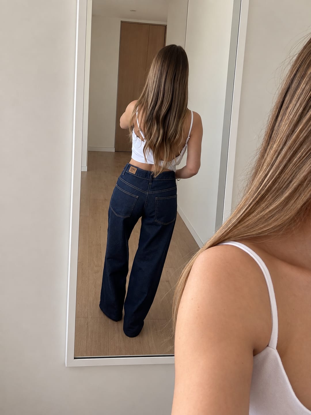 Customer photo review of JEANS WIDE LEG TIRO BAJO JOSEFA azul r