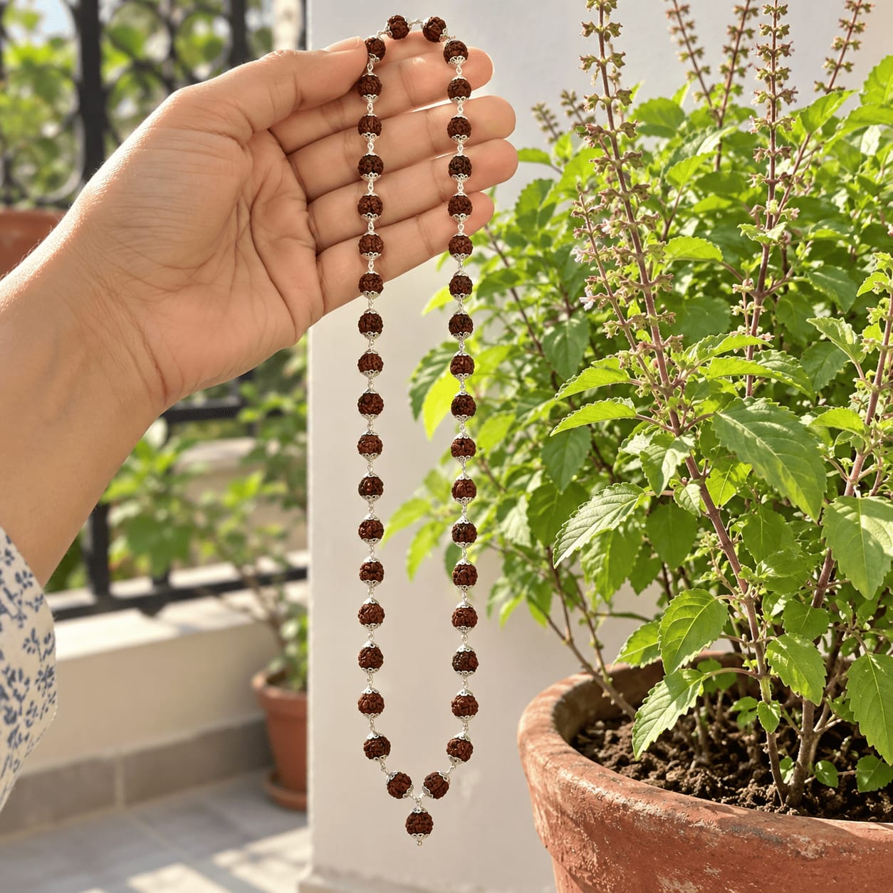 Customer photo review of Rudraksha Silver Mala