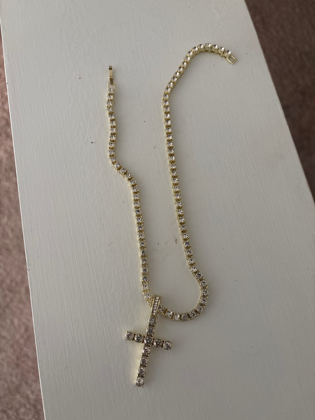 Customer photo review of Christianartworkshop Sparkling Gem Encrusted Cross Pendant Tennis Chain: Token of Divine Calm and Hope