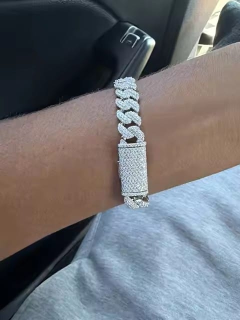 Customer photo review of 15MM Three Rows Iced Out Solid Silver Miami Cuban Link Bracelet For Men