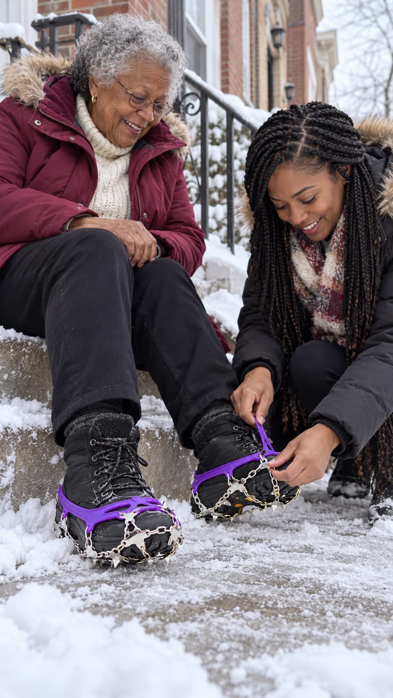 Customer photo review of No-Slip Ice Cleats – 19 Steel Spikes