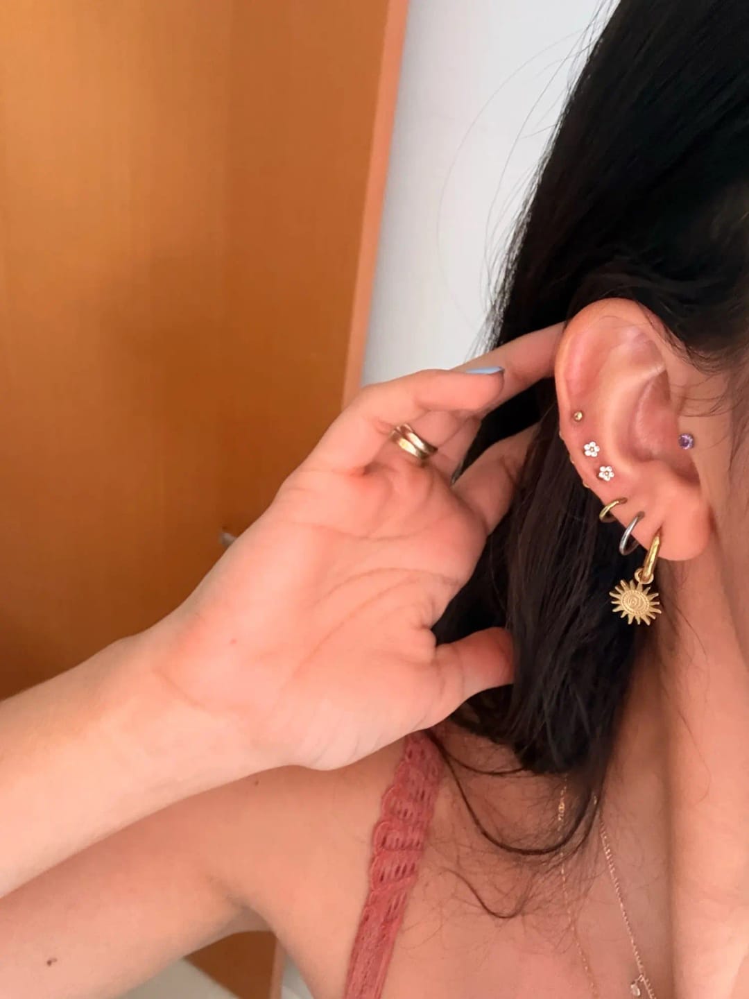Customer photo review of Lunar Charm Drop Earrings