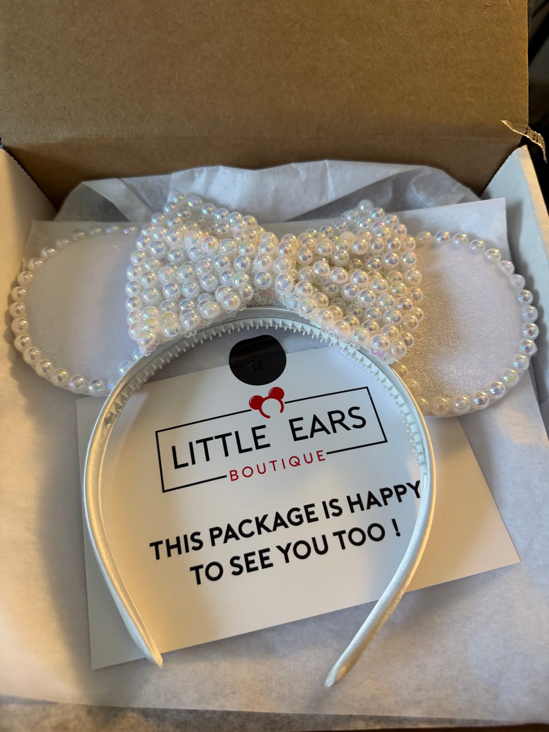 Customer photo review of Shiny Pearls Iridescent Velvet Ears