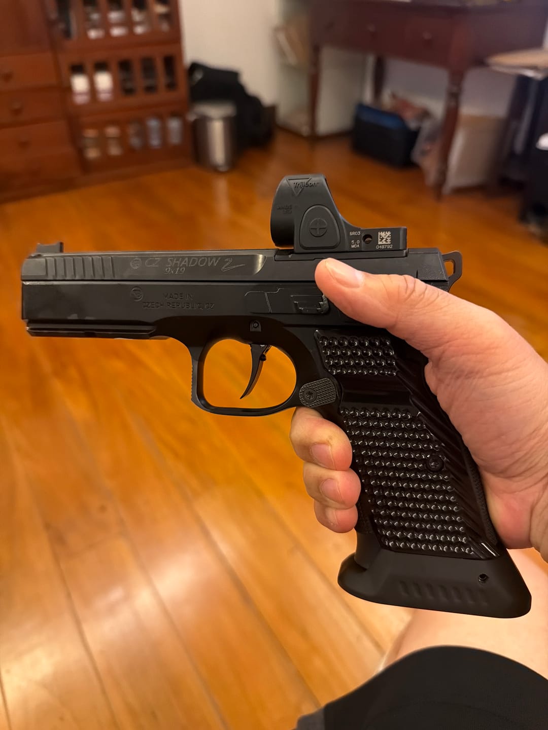 Customer photo review of CZ Shadow 2 Brass Flat Grips – Magwell Cut