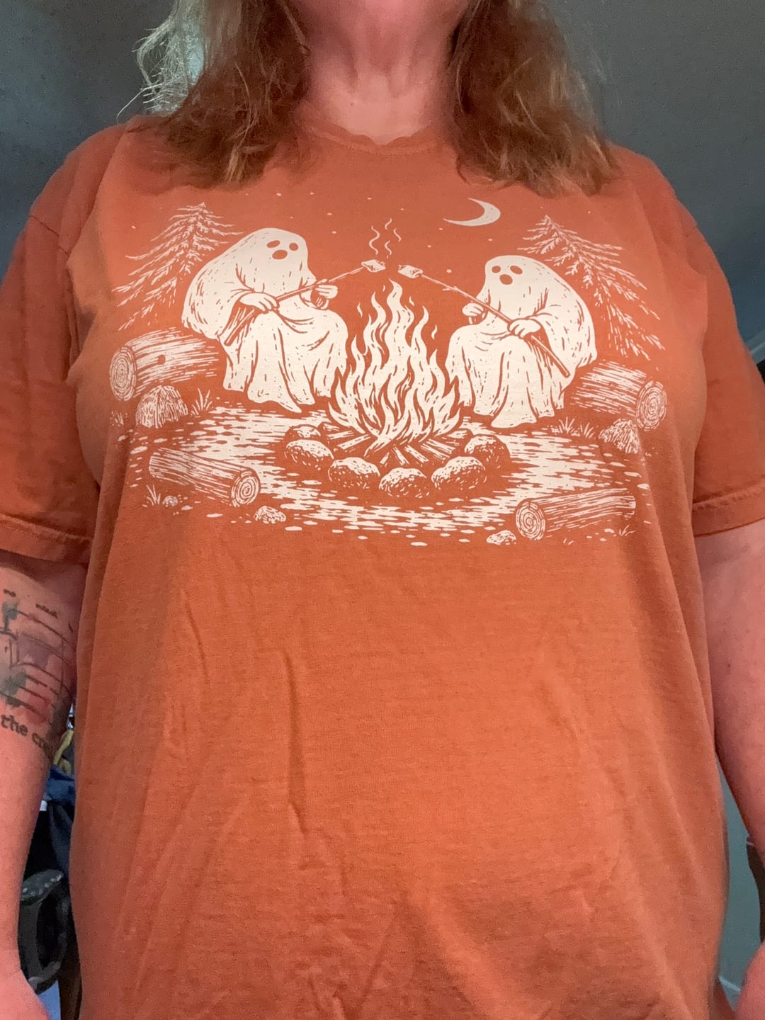 Customer photo review of The Ghostly Campfire T-Shirt
