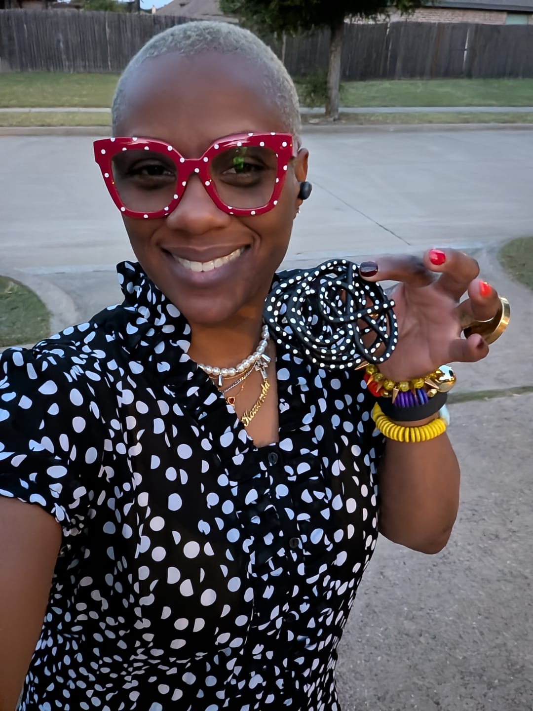 Customer photo review of WOLF - Black & White Polka Dot Stud