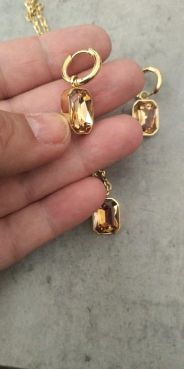 Customer photo review of Golden Radiance Geometry Earrings