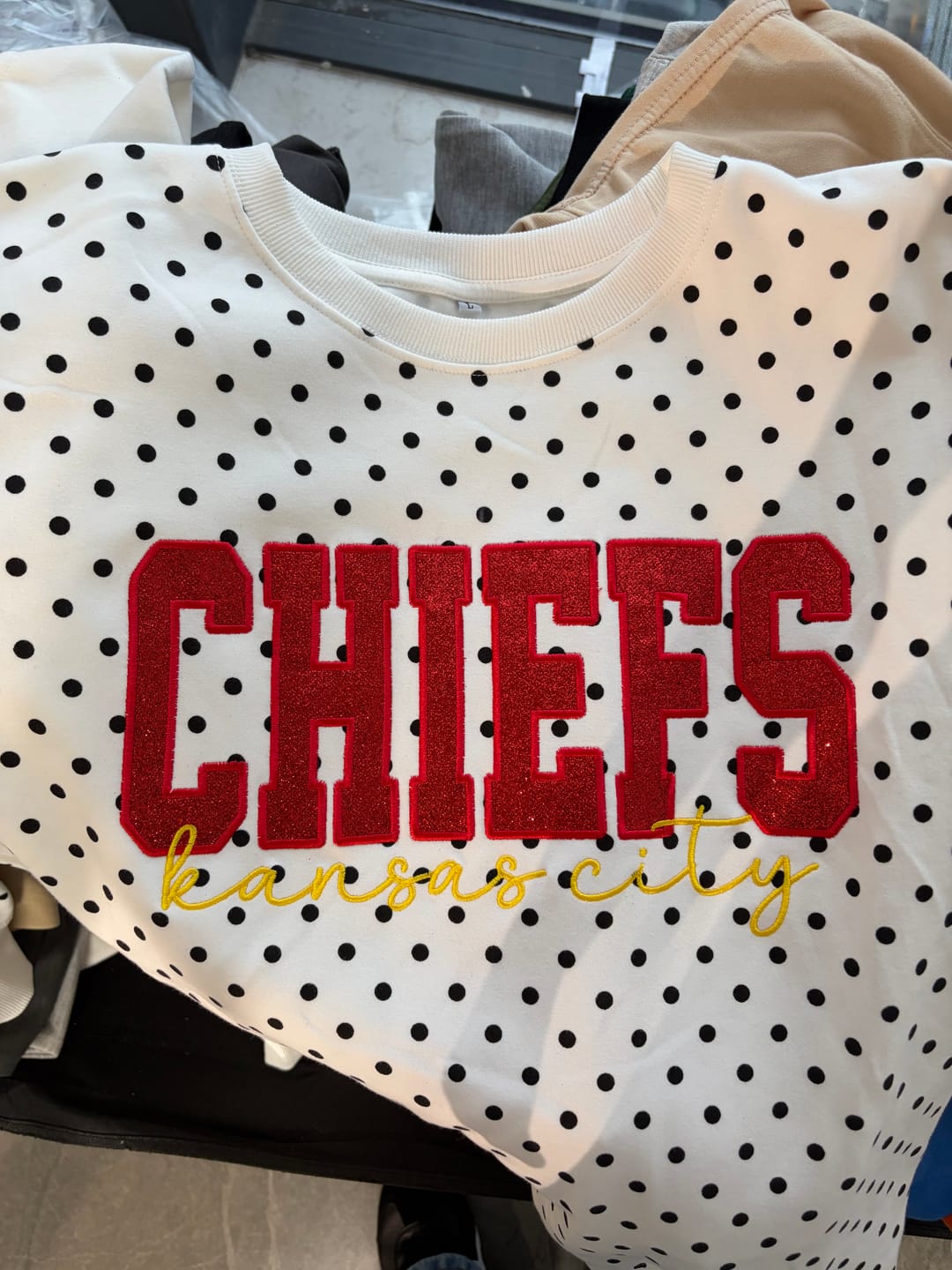 Customer photo review of Custom Embroidered Glitter Vinyl Team Polka Dot Sweatshirt - Game Day Best Gear | Gifts for Sports Mom | Game Day Wear