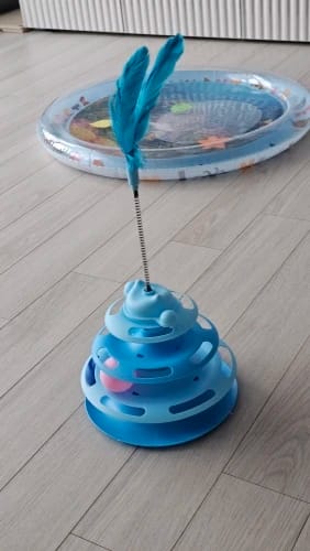 Customer photo review of Three Tier Cat Ball Track Toy with Feather Teaser