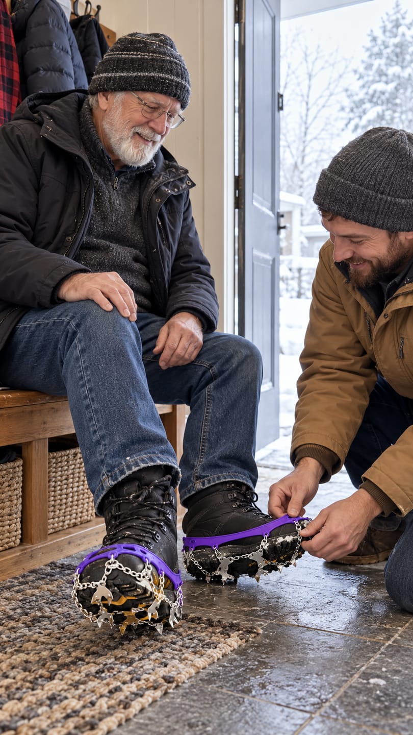Customer photo review of No-Slip Ice Cleats – 19 Steel Spikes