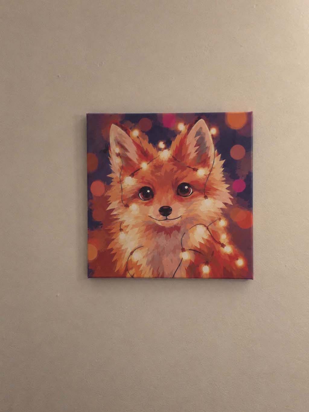 Customer photo review of Mini Peinture par Numéros 20x20cm avec cadre Petit renard et guirlande éclairée