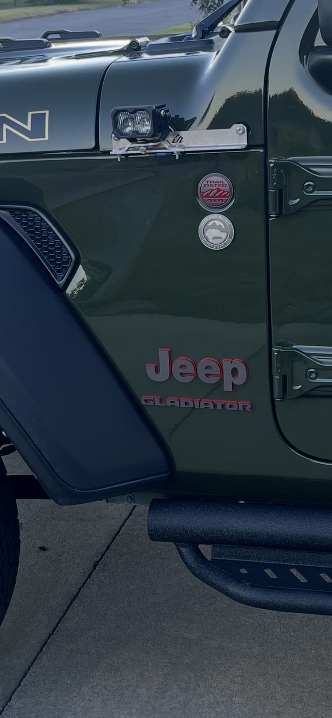 Customer photo review of Jeep "GLADIATOR" Fender Emblems - PAIR L/R Sides - Two Color Stacked