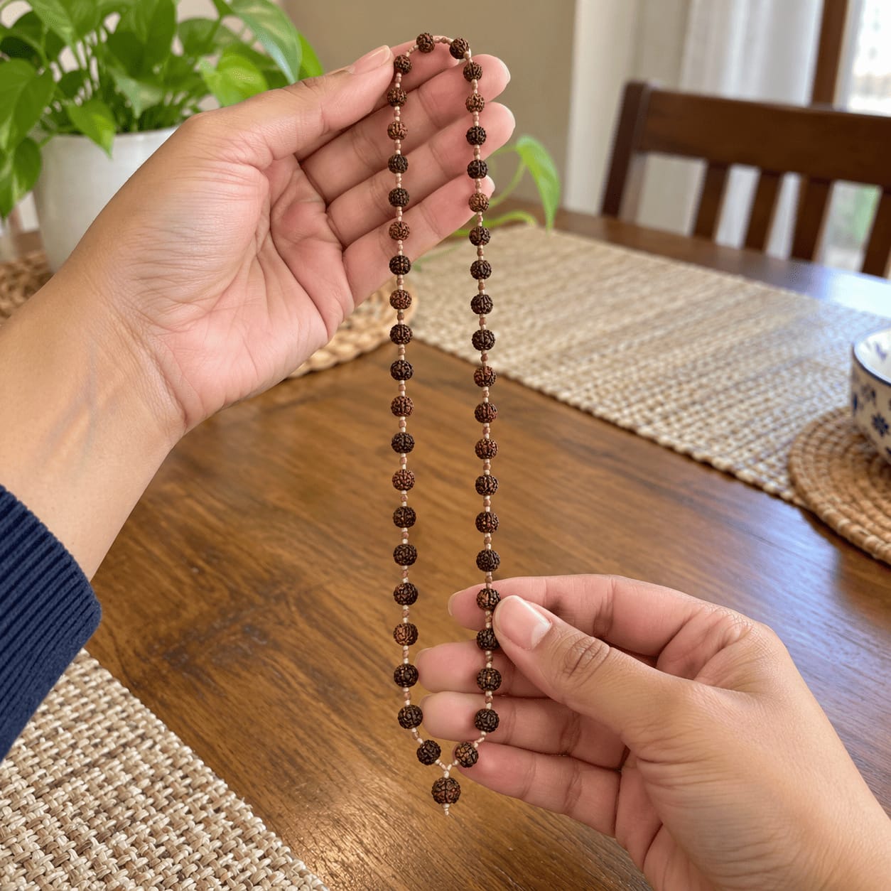 Customer photo review of Rudraksha Silver Mala
