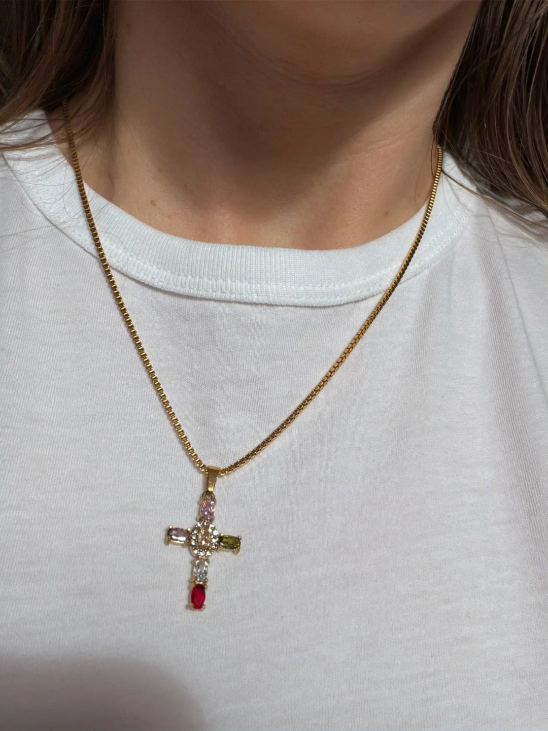 Customer photo review of Halo Glow Cross Necklace