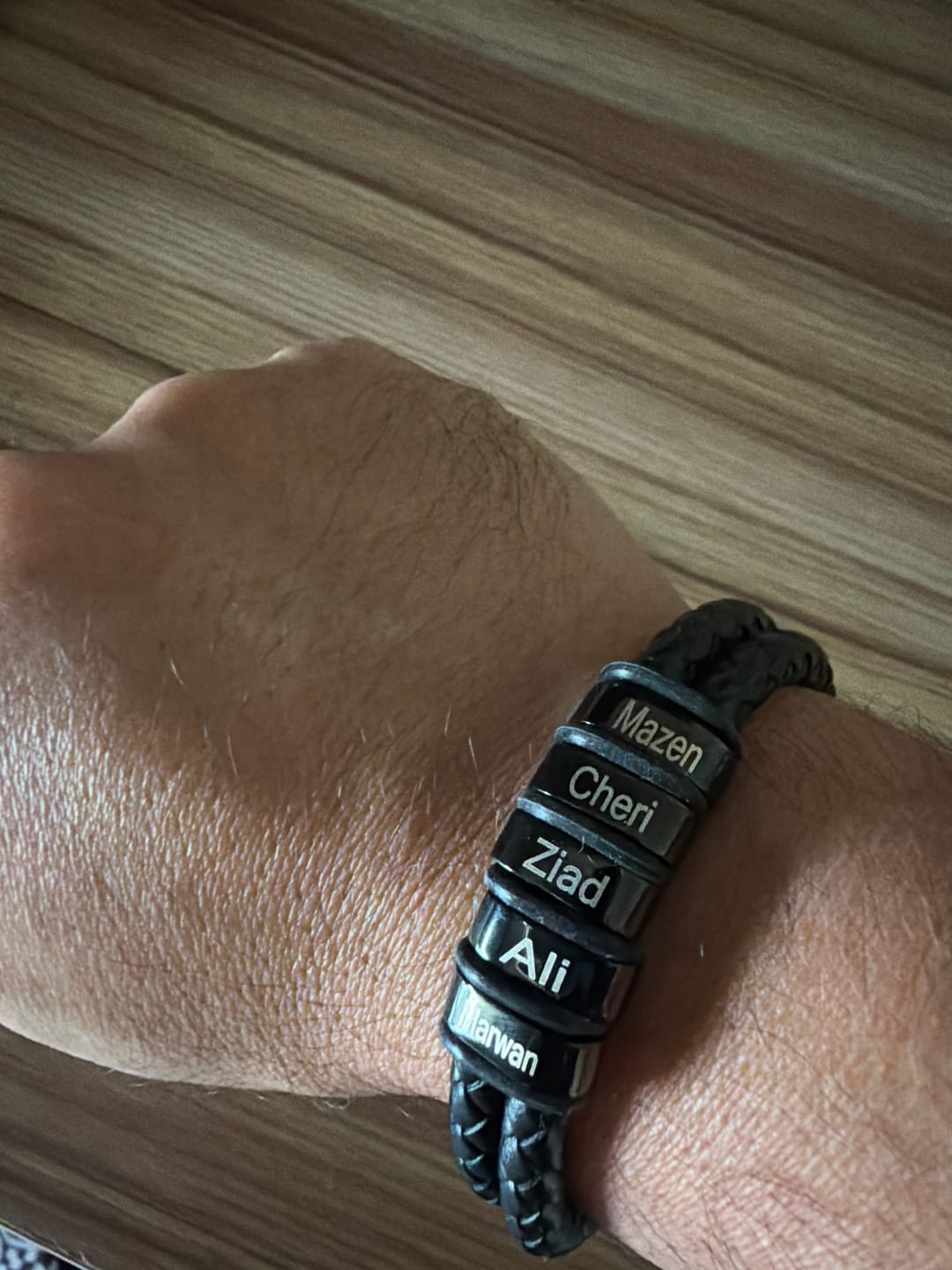 Customer photo review of Personalized Beads Leather Bracelet with Kids Name, Gifts For Him Dad Son Grandpa