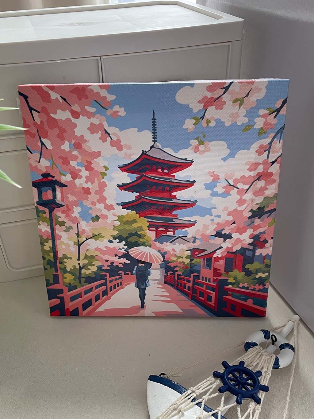 Customer photo review of Mini Peinture par Numéros 20x20cm avec cadre Kyoto en fleurs