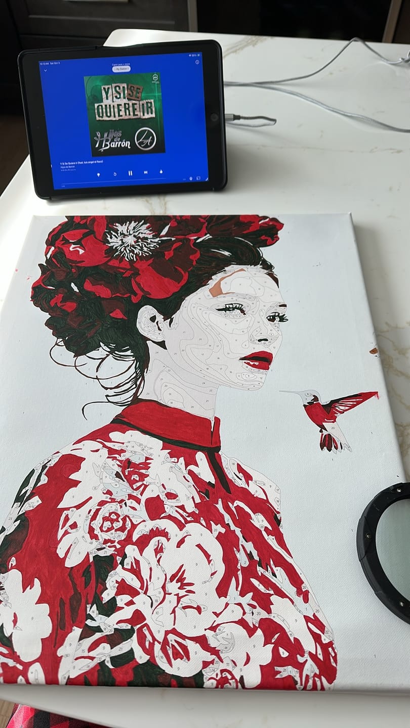 Customer photo review of Scarlet Blossom Muse | Paint by Number