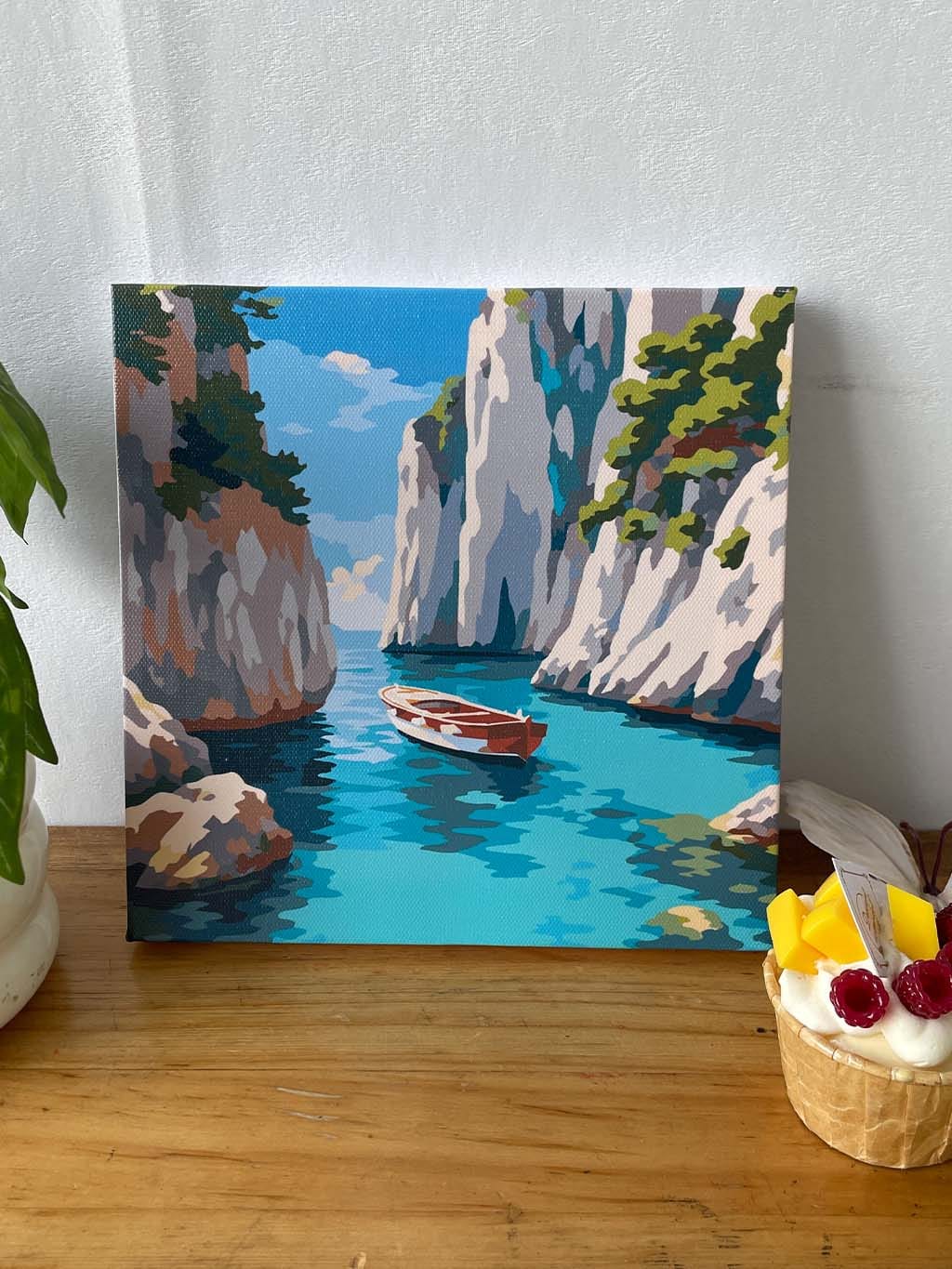 Customer photo review of Mini Peinture par Numéros 20x20cm avec cadre Crique Bleue Paisible