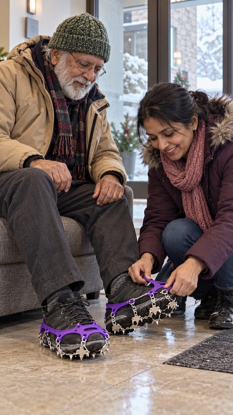 Customer photo review of No-Slip Ice Cleats – 19 Steel Spikes