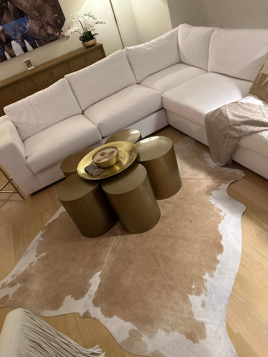 Customer photo review of SUPER SALE Beige Natural Cowhide Rug - XX-Large 7' 4"H x 6' 1"W
