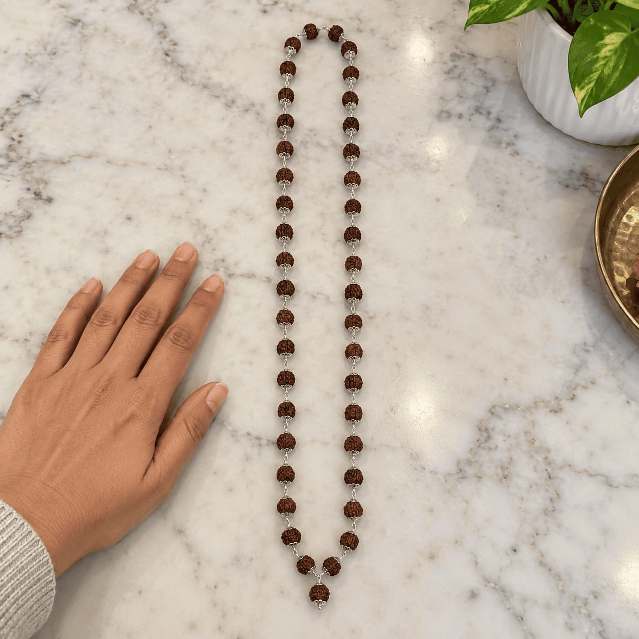 Customer photo review of Rudraksha Silver Mala