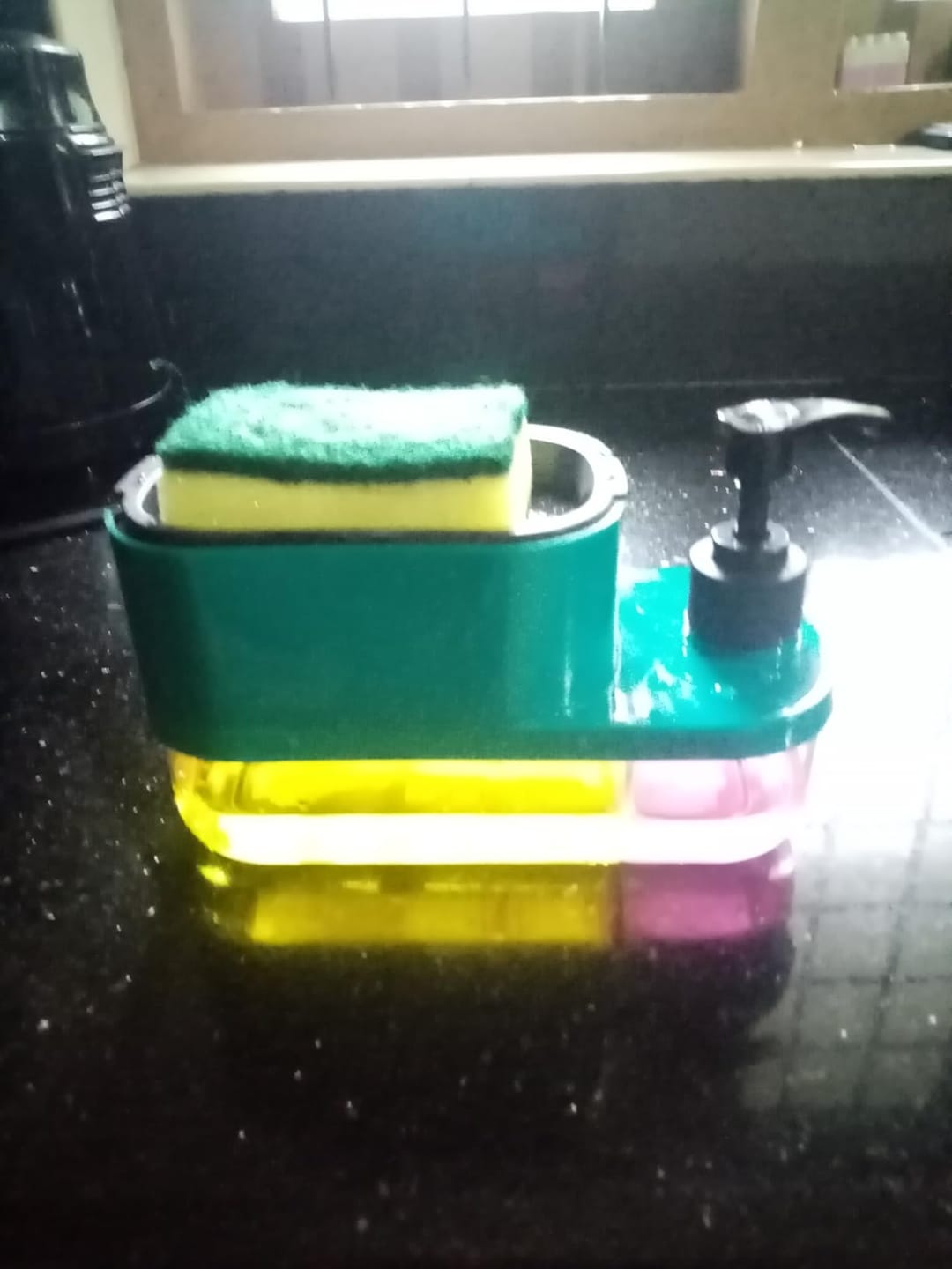 Customer photo review of 3-in-1 Dual Compartment Kitchen Soap Pump Dispenser with Sponge Holder & Hand Wash Bottle