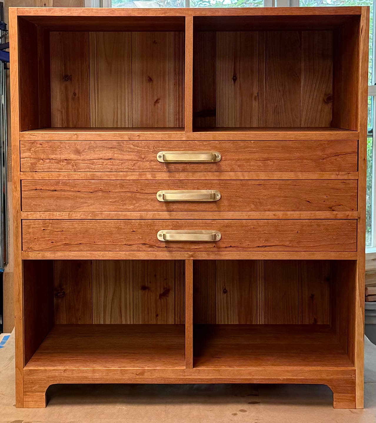 Customer photo review of Unlacquered Brass Brushed Round Drawer Pulls with Backplate
