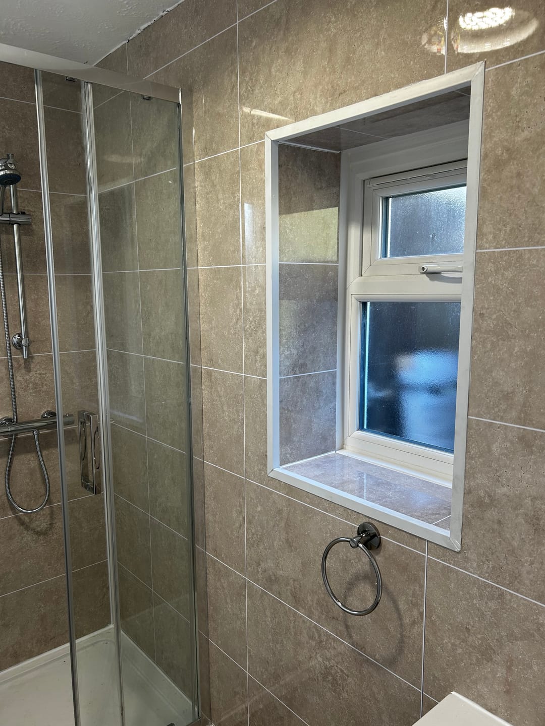 Customer photo review of Premium Beige Concrete Gloss Tile Shower Wall Panel 2.6M x 600MM