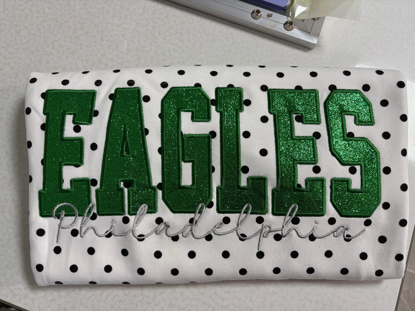 Customer photo review of Custom Embroidered Glitter Vinyl Team Polka Dot Sweatshirt - Game Day Best Gear | Gifts for Sports Mom | Game Day Wear