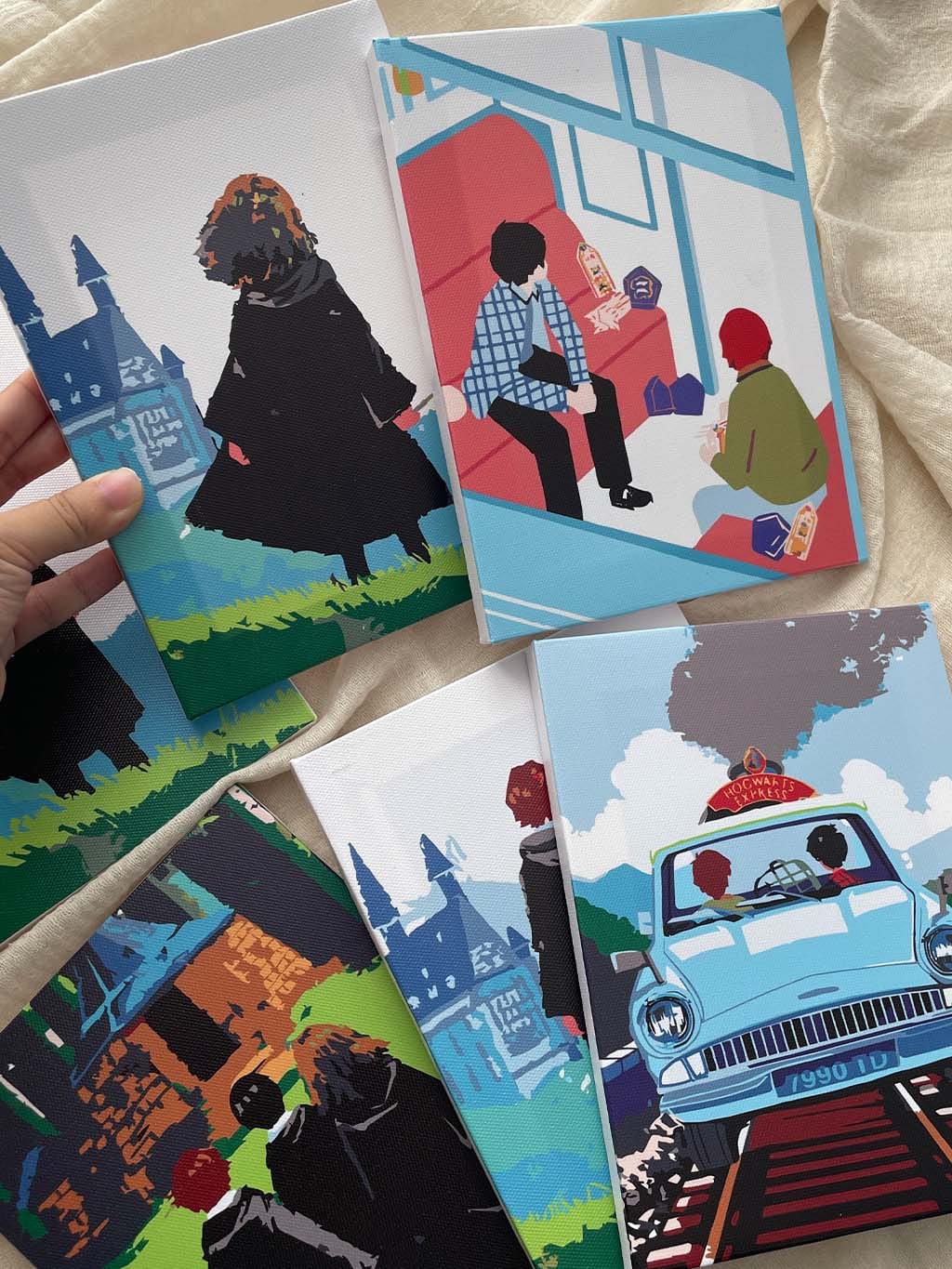 Customer photo review of Mini Peinture par numéros 15x20cm (6 pièces) - Harry Potter en route vers Poudlard
