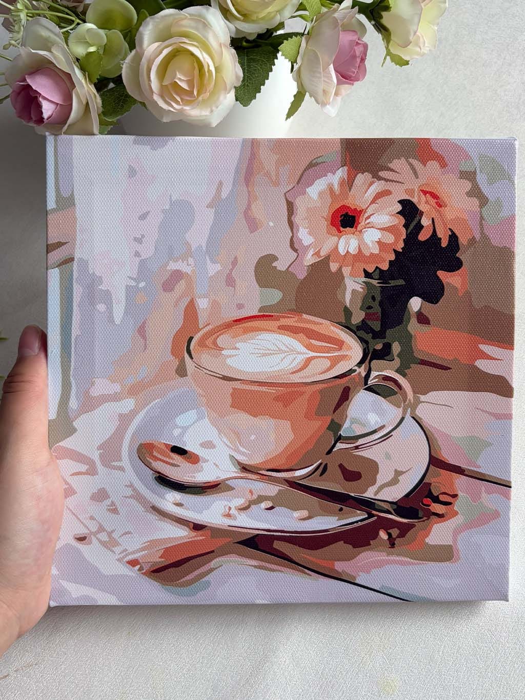 Customer photo review of Mini Peinture par Numéros 20x20cm avec cadre Café du matin