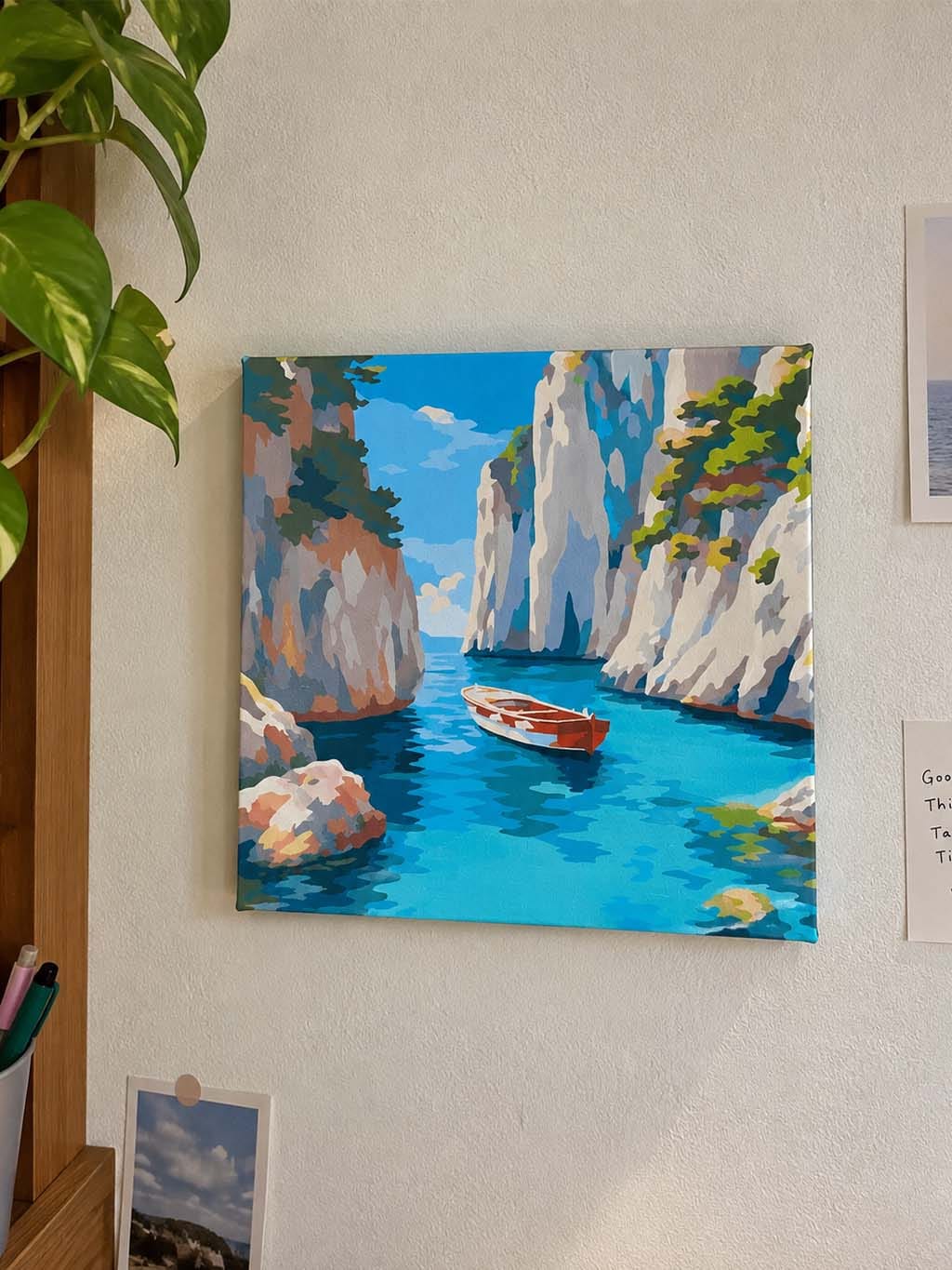 Customer photo review of Mini Peinture par Numéros 20x20cm avec cadre Crique Bleue Paisible