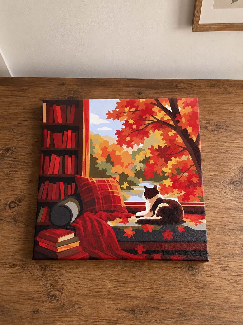 Customer photo review of Mini Peinture par Numéros 20x20cm avec cadre Vue du Chat en Automne